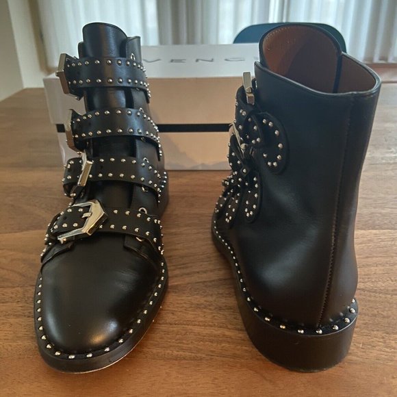 Sold - Givenchy Elegant Black Leather Studded Buckle Boots MSRP $1395 Size 6.5 - Picture 5 of 12